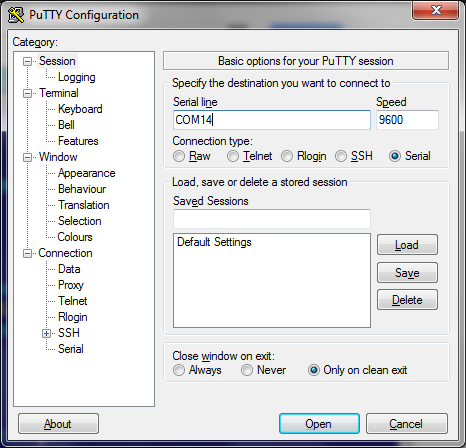 Подключение Cisco через Putty COM14