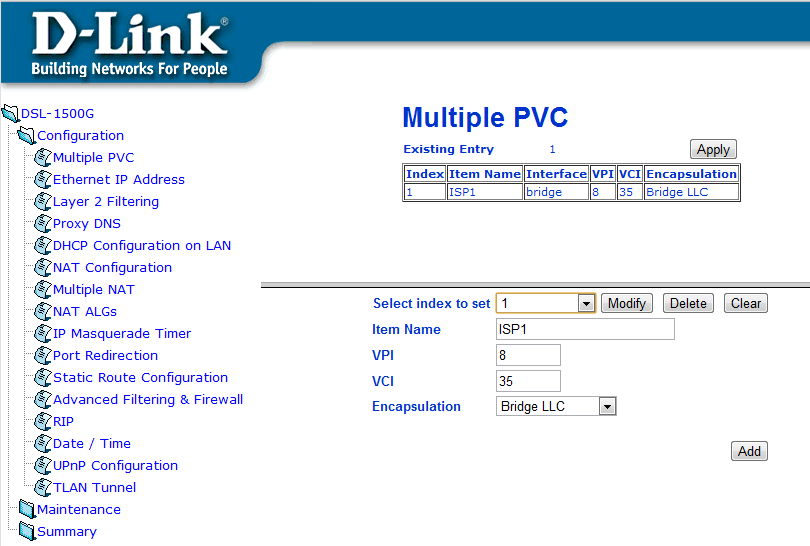 Настройка модема D-Link DSL-1500G