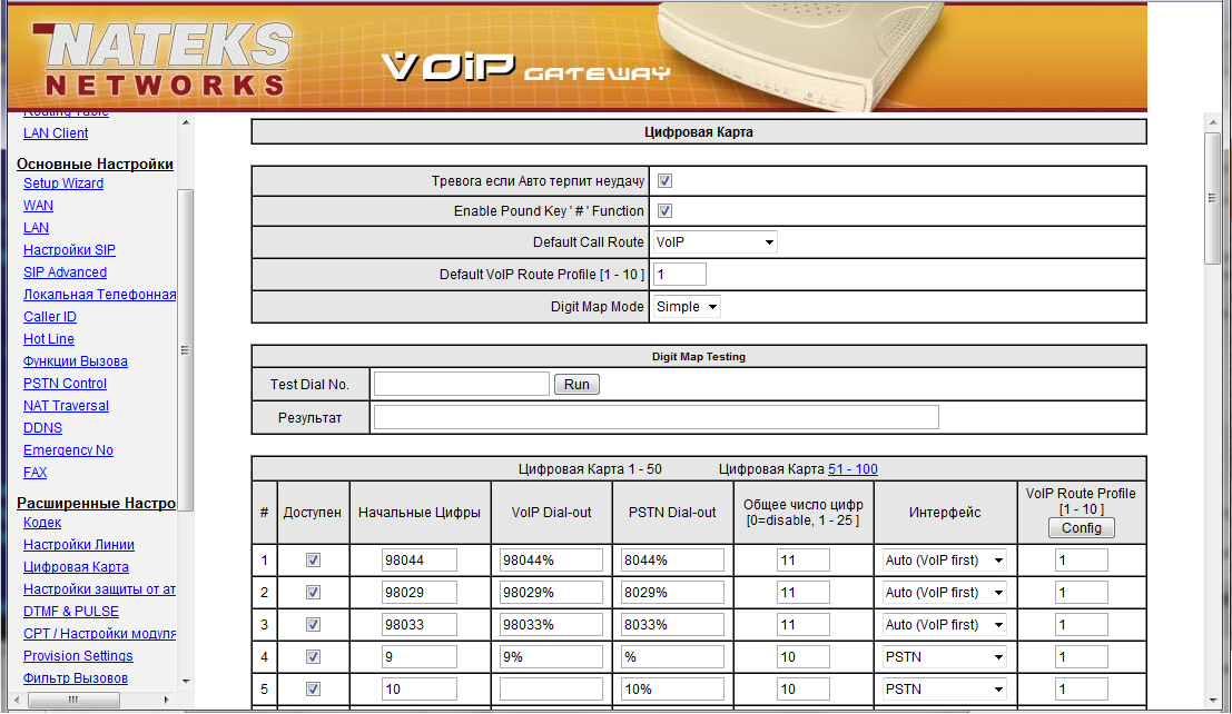 настройки SIP Voicecom 92-1 digit map